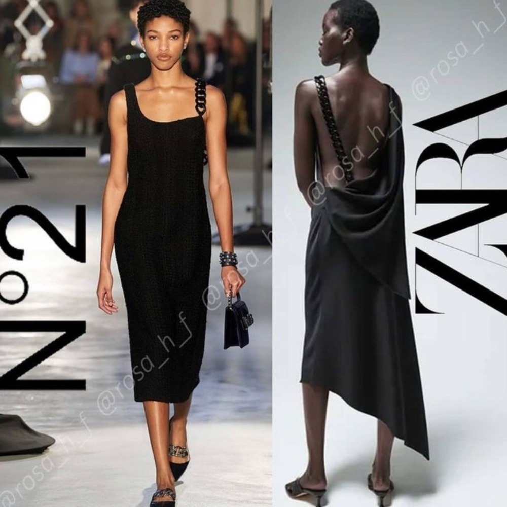 NEW Zara Limited Edition Black Asymmetric Draped Back Chain Midi Dress Small